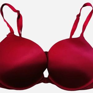 VICTORIA SECRET BRA SIZE 34D/E75 wire padded Intimate Front Fasten Red Satin